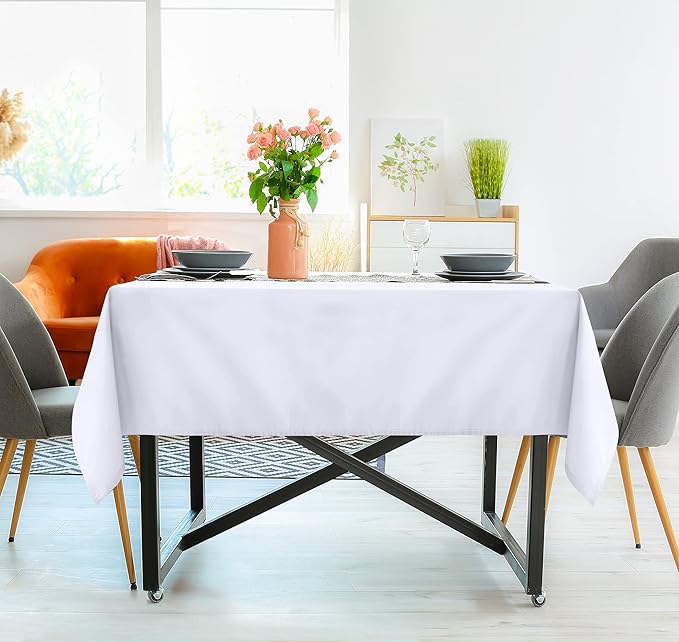 Utopia Kitchen Square Table Cloth 2 Pack(60x60 Inches, White), Tablecloth Machine Washable, Polyester Table Cover for Dining, Buffet Parties, Picnics, Events, Weddings and Restaurants