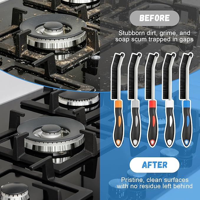 5 Colors Crevice Cleaning Brush Set, Hard Bristle Cleaning Brush, Gift for Her, Grout Brush for Home, Bathroom, Ktichen, Window and Corners