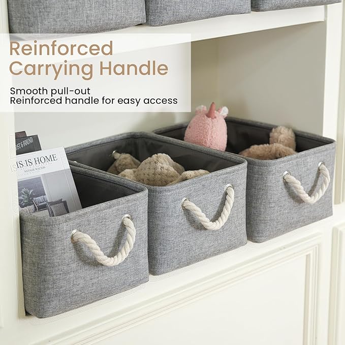 VQRTEXA Storage Baskets for Shelves 13.8x9.8x6.7 Inch, Foldable Fabric Storage Bins with Handles, Small Storage Baskets for Organizing Closet, Bathroom, Office, Home Organization (3-Pack, Gray)