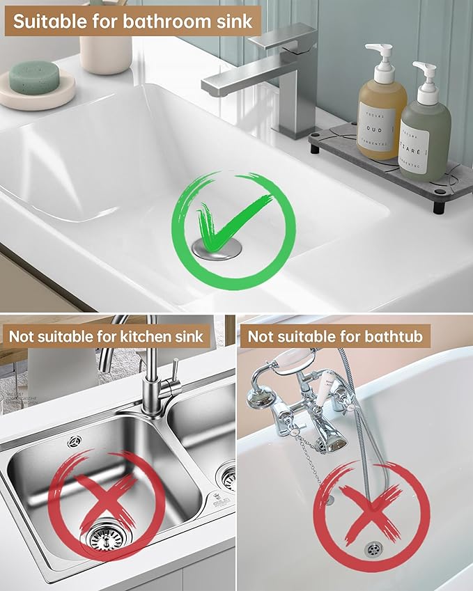 Fransiton 2 Pack Bathroom Sink Stopper, 1.1-1.77 Inch Basin Pop Up Black Sink Drain Stopper, Anti Clogging Drain Plug with Detachable Hair Catcher