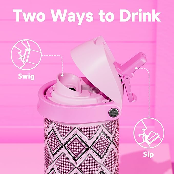 24 oz Insulated Water Bottle with Straw: Meoky Stainless Steel Metal Water Bottle with 2-in-1 Lid - Leak Proof, Cold for 24 Hours, Fits in Car Cup Holder, BPA-Free for Gym Travel Sports, Candy Knit
