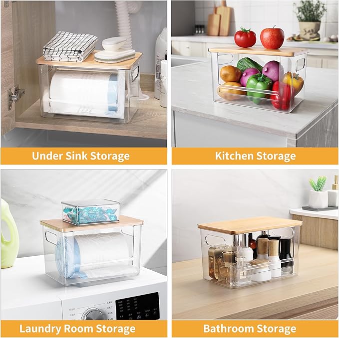 YAFFWA Extra Large Trash Bag Holder 4 Pack Garbage Bag Dispenser Roll Holder with Lid Laundry Room Organizer Under Sink Stackable Storage, Wall Mounted Laundry Dryer Sheet Holder Clear Pod Container