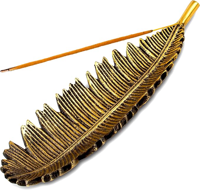 Raajsee Incense Holder Set with Nag Champa Incense Sticks 15gm, Leaf Insense-Stick Holder, Brass Incense Burner,Modern Stick Incente Holder for Yoga, Meditation,Home Décor Size 10x4 inches GOLD