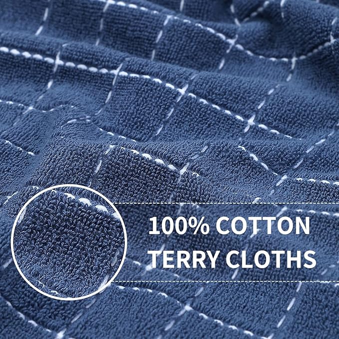 Homaxy 100% Cotton Terry Kitchen Towels(Navy Blue, 13 x 28 inches), Checkered Designed, Soft and Super Absorbent Dish Towels, 18 Pack