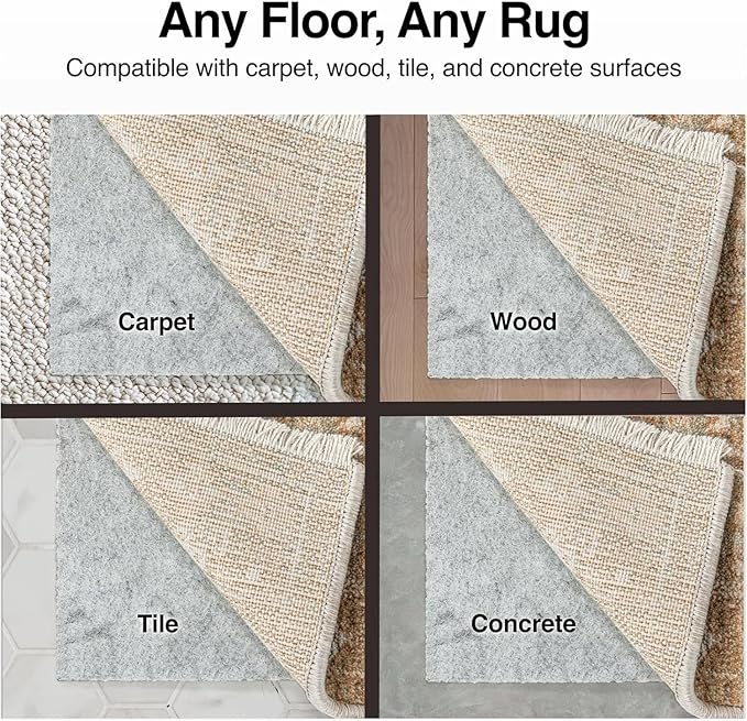 WELL WOVEN Premium 1/4" Thick Felt Rug Pad 6 Round - Non Slip Rubber Backing for Hard Floors & Carpet - Easy Cut to Size for Custom Fit - Superior Cushioning & Floor Protection Shield