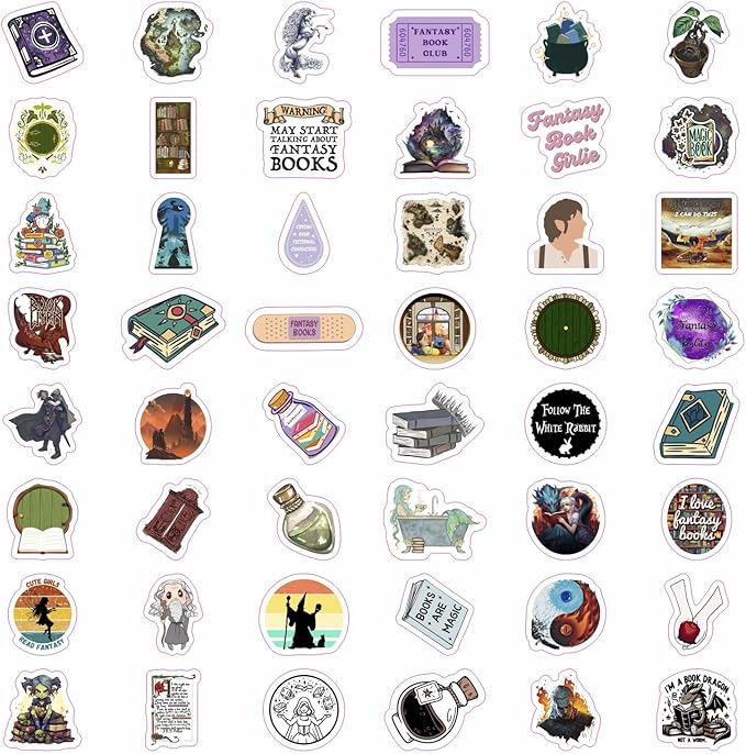 BulbaCraft 100Pcs Fantasy Book Stickers for Water Bottle and Laptop - Fantasy Book Party Favors & Decorations, Waterproof Vinyl Decals, Gifts for Women & Men