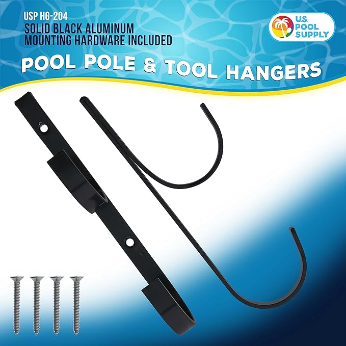 U.S. Pool Supply Pool Pole Hanger - 2 Black Aluminum Pool Hooks for Poles - Equipment Fence Hook for Nets, Skimmers, Leaf Rakes, Vacuums, Vacuum Hoses, Telescopic, Attach Accessories, Holder Organizer