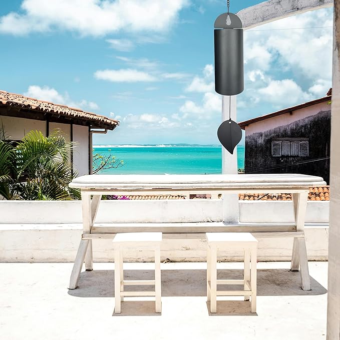 Unique Serenity Bell with Deep Resonance - Large Deep Tone Wind Chimes for Outside - Memorial Wind Chime for Outdoors - Amazing Grace Wind Bells with Mute Mode - Handcrafted Steel Wind Chimes - Black