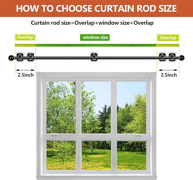 Curtain Rods No Drilling for Windows, 5/8 Inch Diameter Drapey Pole with No Drill Curtain Rod Brackets (2PCS Black, 48 to 84")