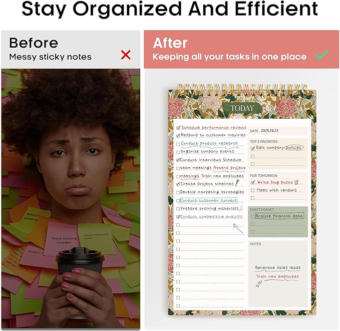 Taja To Do List Notepad - To Do List Notebook for Work with 52 Sheets, 9.8" x 6.5", Undated Daily Planner Perfect for Daily Tasks and Goal Setting, Notepad Suitable for Office, Home & School - Olive Grove