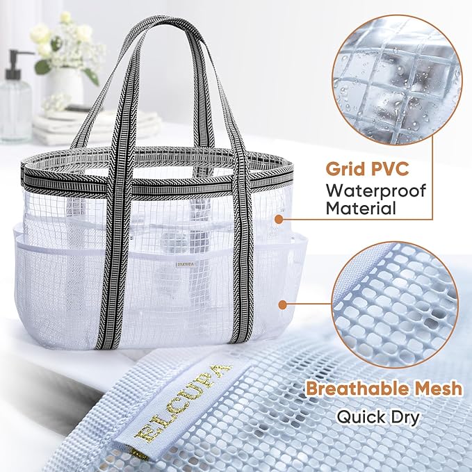 Large Mesh Shower Caddy – Portable ShowerTote with Waterproof Phone Pouch – Quick Dry Shower Bag with Separate Dry & Wet Zones for College Dorm, Gym, Beach Tote, Camping, Travel Essentials