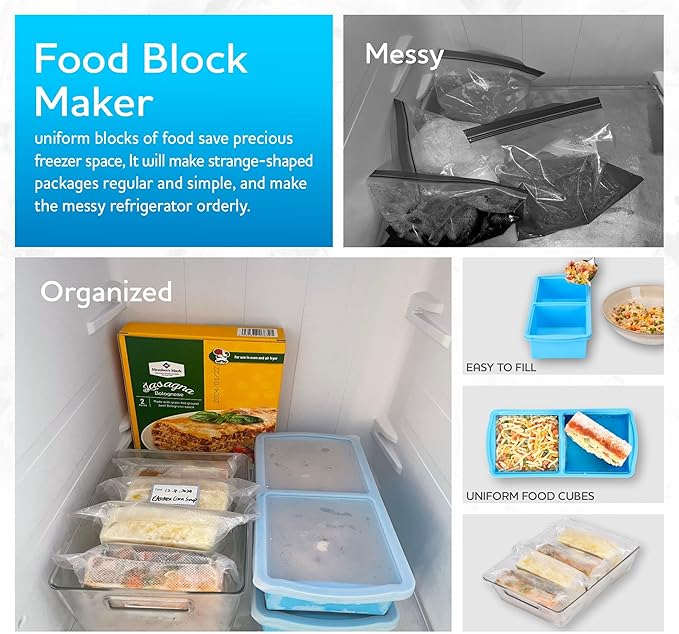 Silicone Freezer Trays with Lid,2-cup Soup Freezer Container large Ice Cube Molds with Reinforced Steel Ring Top for freezing Soup Sauce Broth Leftovers oven Dishwasher -Safe (yellow)