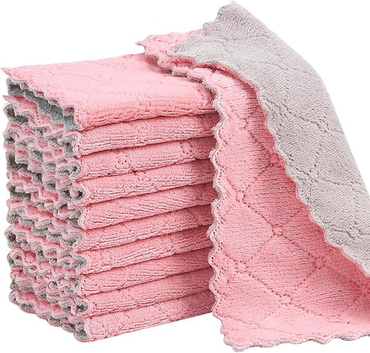 Rachan 11Pack Kitchen Dish Cloths Reusable Dish Towels,Super Absorbent Coral Velvet Cleaning Cloths for Cleaning Tableware, Kitchen, Bathroom(Pink grey10 x 6")
