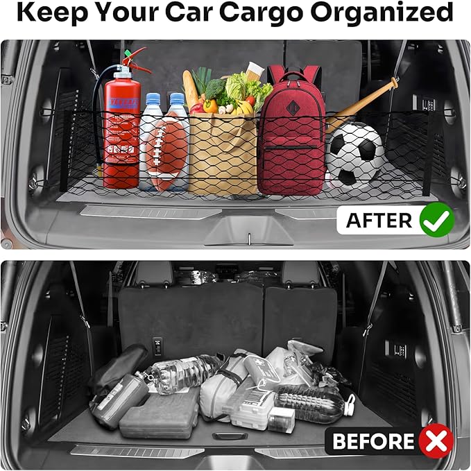 Cargo Net for Chevy Suburban Tahoe GMC Yukon & Yukon XL Cadillac Escalade 2021–2025 2026 Envelope Style Heavy Duty Elastic Mesh Trunk Cargo Organizer Easy Install Storage Net with Hooks