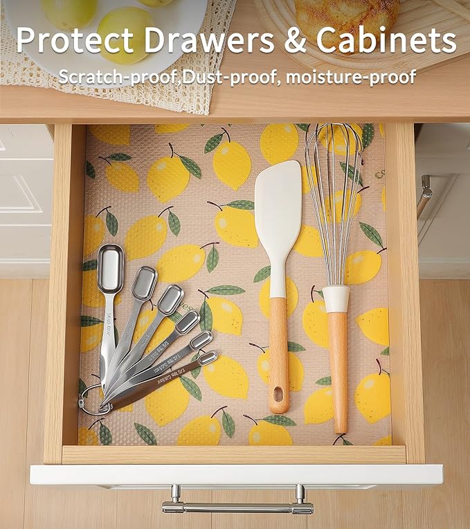 Cooyes Shelf Liner, Non-Adhesive Cabinet Liners for Kitchen Drawers, Shelves, Refrigerator, Pantry Storage, Bathroom Closet, Fridge, Durable Waterproof EVA Mats(11.8" W x 360" L, Yellow Lemon)