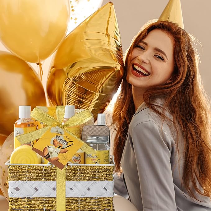 Bath & Body Gift Set, 19pcs Vanilla & Honey Almond Scents Bath Gift Baskets Home Spa Gift, Bath Spa Kit For Women and Men Luxury Home Spa Bath Gift Basket, Skin Care Gift Set, Spa Gifts, Pamper Gifts