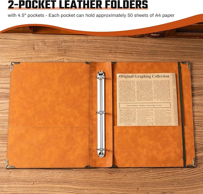 Ovesmusl PU Leather 3 Ring Binder 1 Inch Round Ring Binder Holds 200 Sheets 8.5"x11" Letter Size Paper, Wedding Family History Notebook Cover Loose Leaf Organizer, Green