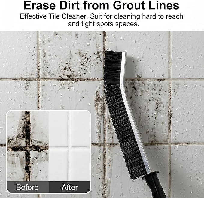 4 Pcs Multi-Purpose Hard Bristle Crevice Cleaning Brush Deep Reach Gap Cleaning Tools for Household Use Versatile Durable Thin Brush to Clean Tight Spaces Window Track Tile Grout Bathroom Corner Black