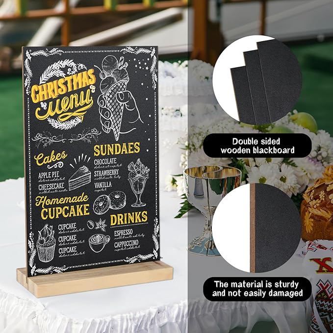 1 Pack Chalkboard 5.1x7.9 inch Small Chalkboard Sign with Wood Base Double-Sided Message Boards Menu Chalk Board Stand for Kitchen Wedding Bar Restaurant