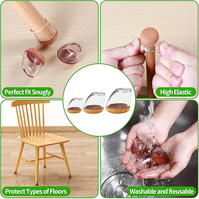 24 PCS Small Chair Leg Floor Protectors for Hardwood Floors, Round Silicone Caps with Felt Pads for 15-25° Slanted Legs, Chair Leg Covers to Protect Floors, Anti-scratch & Noise (Clear, Fit 0.55"-0.75")