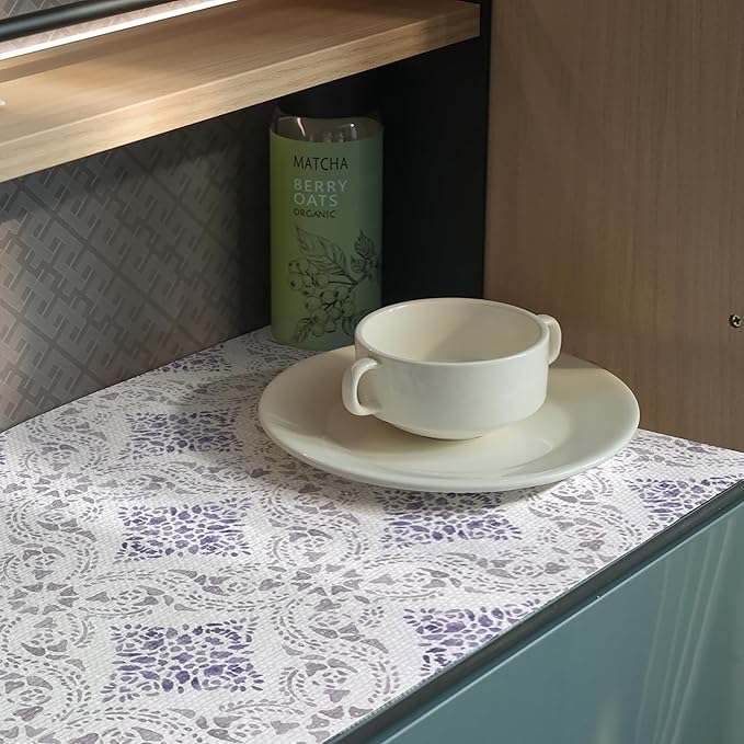 Tatyanna Shelf Liner for Kitchen Cabinets Non Adhesive Boho Drawer Liners Strong Grip Non Slip Cabinet Liner Waterproof Easy to Clean Shelf Liners for Pantry Cupboard Dresser Shelves 12IN x 16.4FT