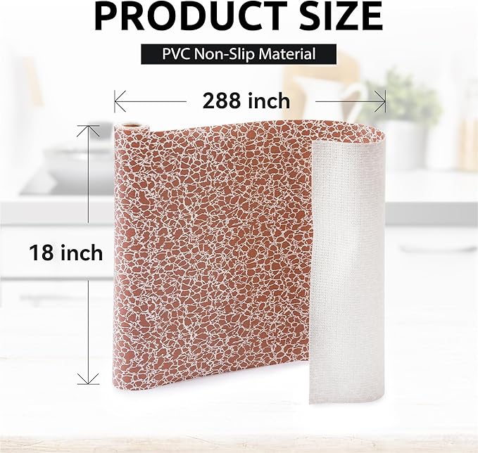 FIFTY FEET 18X288 Inch Shelf Liner with Scissor & Tape Measure for Kitchen Cabinets, PVC Drawer Liner for Dresser Non-Slip Bathroom, Non-Adhesive Cabinet Liner Washable (Brown Crack)