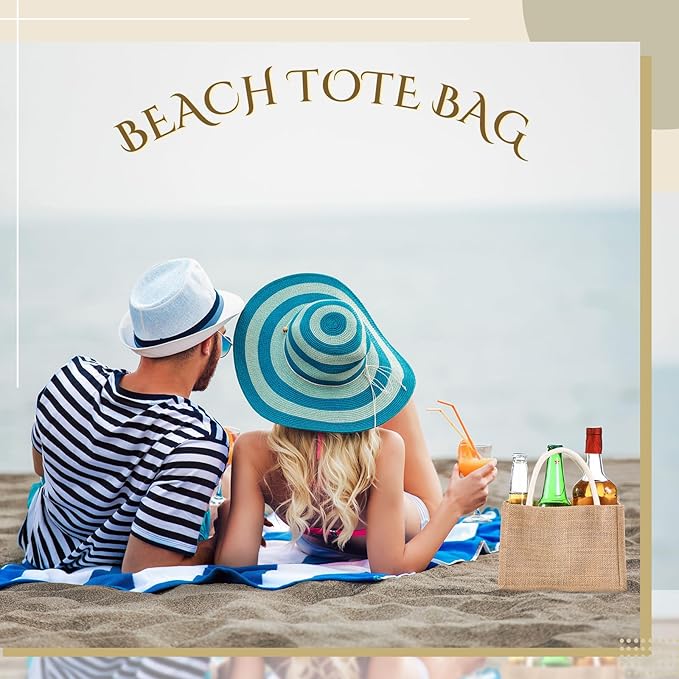 Cunno 12 Pcs Burlap Tote Bag Mini Jute Reusable Bag with Handles Small Blank Canvas Gift Waterproof for Wedding Beach DIY
