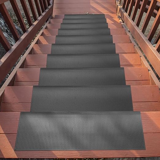 Ottomanson Outdoor Bullnose Stair Treads – Dots Heavy-Duty Non Slip Stair Mats – Strong Grip for Concrete, Brick & Textured Steps – Requires Fastening on Wooden & RV Steps, Pack of 5