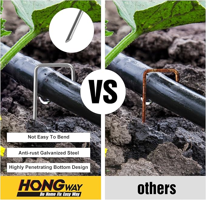 HongWay 240 Pack 6 Inch Landscape Staples, Garden Stakes, Galvanized Heavy Duty 11 Gauge Tent Stakes, SOD Landscaping Fabric Pins, Yard Ground Lawn Staples for Plant Covers, Turf, Fences, Grass Decoration
