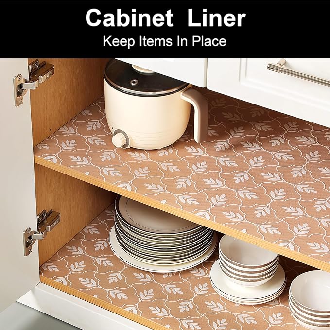 Cooyes Shelf Liners for Kitchen Cabinets Waterproof & Oil-Proof Kitchen Cupboard Mats Non-Slip Drawer Mats EVA Material Non Adhesive Fridge Liner for Shelves（11.8" W x 236" L）
