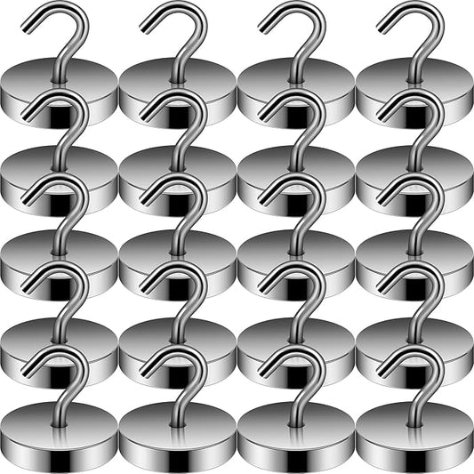 Neosmuk Magnetic Hooks, Cruise Ship Essentials, 100lb+ Heavy Duty Magnetic Hooks for Cruise Cabins, Refrigerator, Grill, Hanging, and Travel | Extra Strong Must-Haves Magnet Hook,Grey,Pack of 20