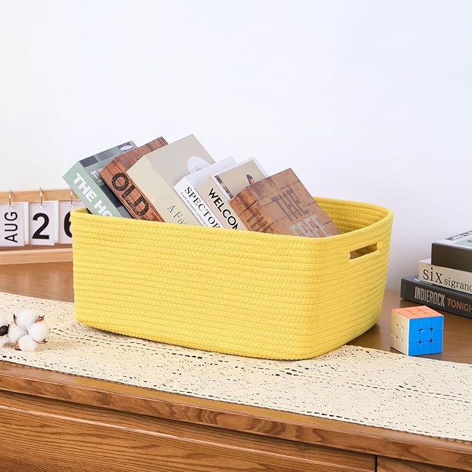 MiniArk Large Storage Baskets for Organizing, Closet Shelf Baskets for Clothes Blanket Towels, Baby Nursery, Toy Bins Box, Woven Rope Baskets, 17 x 13 x 7.5”, 4 Packs Yellow