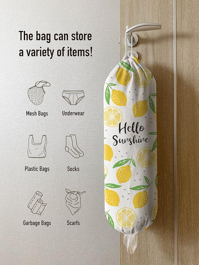 Hglian Lemon Grocery Bags Holder, Sunshine Plastic Bag Holder Garbage Shopping Trash Bags Storage Organizer, Cute Lemon Kitchen Décor, Gifts for Women