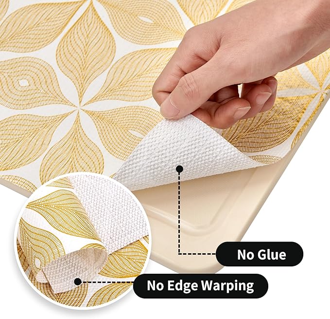 Shelf Liners for Kitchen Cabinets 23.62in x 20FT, Non-Adhesive Cabinet Liner, Strong Non-Slip Golden Leaf Drawer Liner, Easy to Clean for Shelf, Cabinet with Knife and Tape Measure