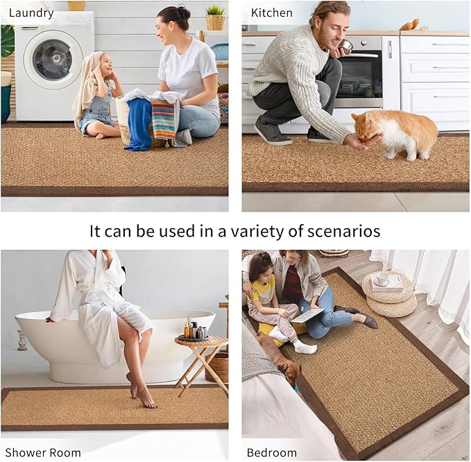 YDKGL Kitchen Mats for Floor, Rubber Backing Kitchen Rugs Non Slip Washable, Super Absorbent Jute-Like Braid Kitchen Runner Rug Sink Mat Standing Mat, Easy to Clean, Brown 17"x30"