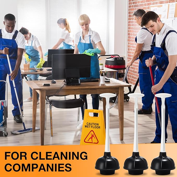 Teenyyou 6 Pcs Toilet Plunger Bulk Heavy Duty Plunger for Bathroom Double Thrust Rubber Force Cup Toilet Bowl for Drain Clog Remover Commercial Industrial Use Black 16.73 Inches