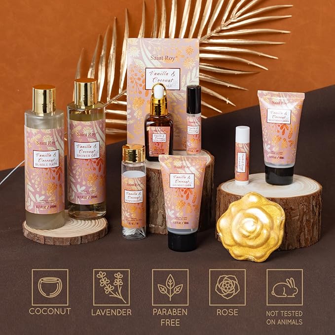 Luxury Gifts for Women, 16 Pcs Spa Gifts for Woman of Coconut Vanilla Scents Skin Care Kit, Facial Kit with Face Day Cream, Night Cream, Skincare Set, Christmas Gifts for Women in Makeup Storage Box