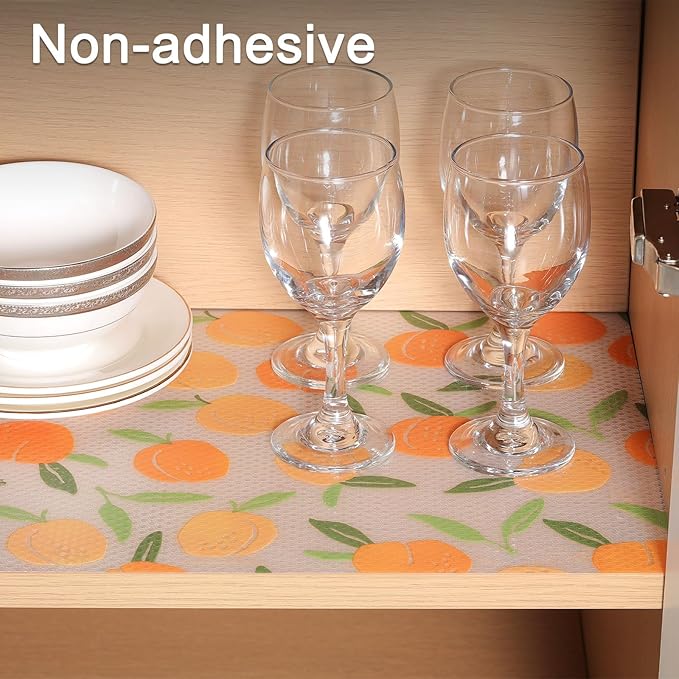 Cooyes Shelf Liner, Non-Adhesive Waterproof Drawer Liner, Durable Easy-to-Cut EVA Shelf Paper for Kitchen Cabinets, Refrigerator, Cupboard, and Dresser (23.6 Inch W x 360 Inch L, Peaches)