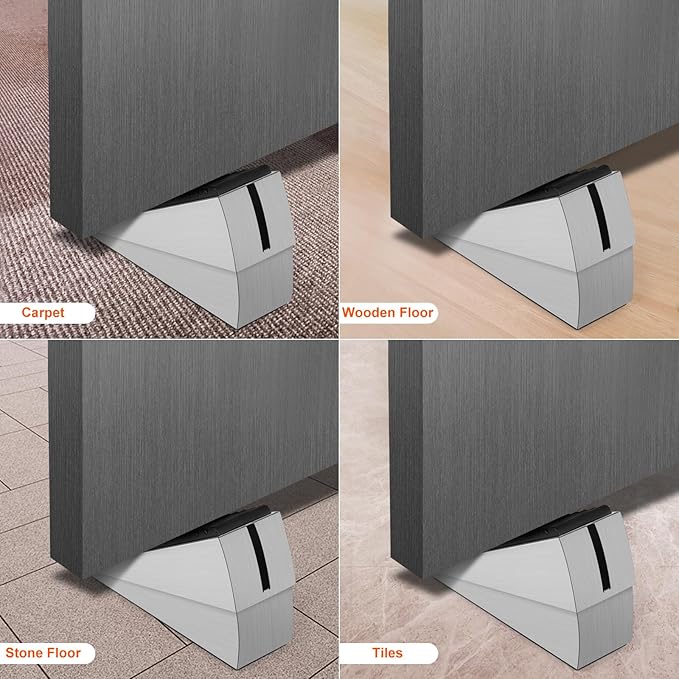 Adjustable Large Door Stoppers, Heavy Duty Door Stoppers for Bottom of Door, Door Stop with Strong Grip Stainless Steel for Heavy Duty and Usual Doors, Silver
