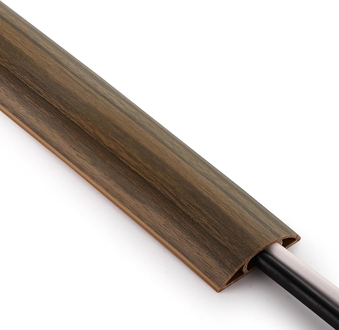 ZhiYo 5.6ft Cord Covers for Wires on Floor, Cord Hider Floor Hide Extension Cords, Soft PVC Cable Cover Cable Protector, Wire Cavity W0.62in H0.31in, Smoked Brown Wood