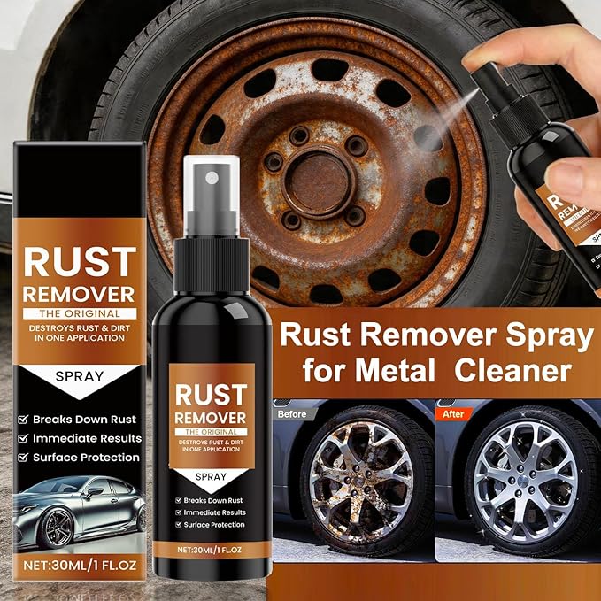 Upgrade Rust Remover Spray for Metal, with Cleaning Cloth and Sponge, Multi-Surface Heavy Duty Metal Cleaner for Vehicles, Tools, Chains, Iron Out Rust Stain Remover，With Cleaning Cloth and Sponge