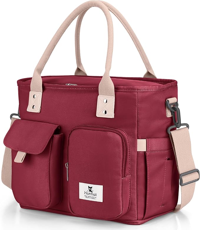 Hafmall Large Insulated Lunch Bag for Adults, Wide Opening Insulated Bag with Shoulder Strap, Lunch Bags for Women, Reusable Adult Lunch Tote Bag For Work, Picnic (Red)