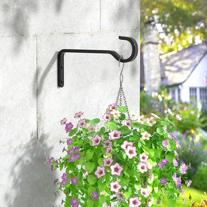 saffruff Heavy Duty Plant Hooks for Wall: 6-Inch 2 Pack Plant Hangers Outdoor, Hold 35lb, Bird Feeder Hanger for Outside, Iron Planter Brackets for Hanging Baskets, Wind Chime, Lantern, Metal - Black