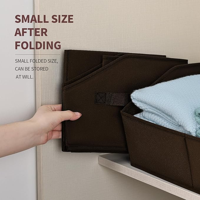 Clothes Organizers and Storage - Fabric Cube Bins with Handles, Storage Baskets for Shelves, Trapezoid Collapsible Boxes for Home, Dorm, Office, 10 Pack, Brown