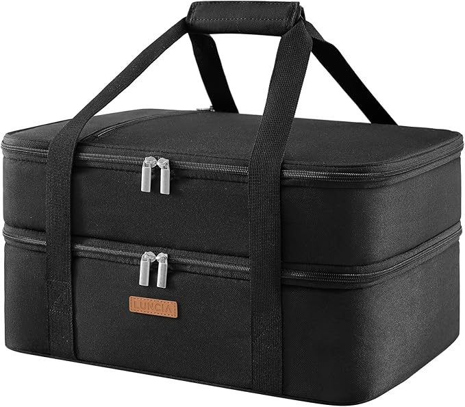 LUNCIA Double Decker Insulated Casserole Carrier for Hot or Cold Food, Lasagna Holder Tote for Potluck Parties/Picnic/Cookouts