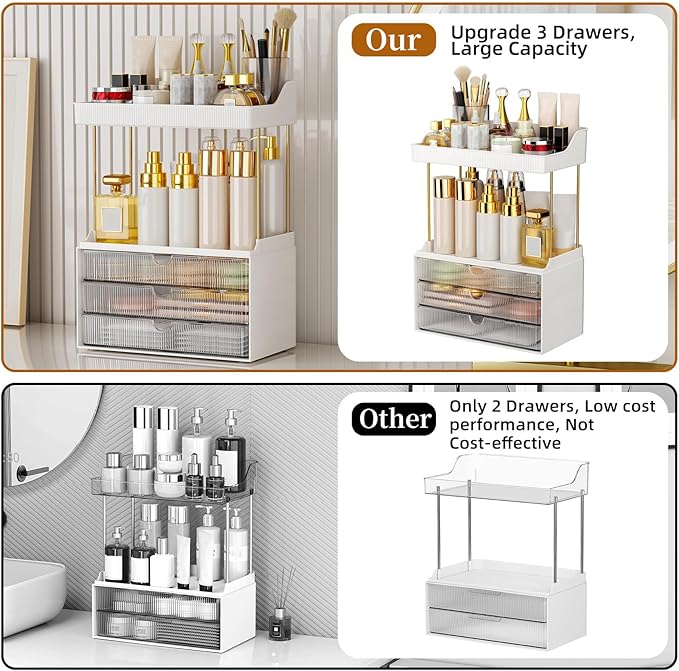3 Drawers Bathroom Counter Organizer - 5 Tier Makeup Organizer, Versatile Perfume Organizer, Ideal for Bathroom Storage, Vanity, Large Skincare, Perfume, Present, Clear