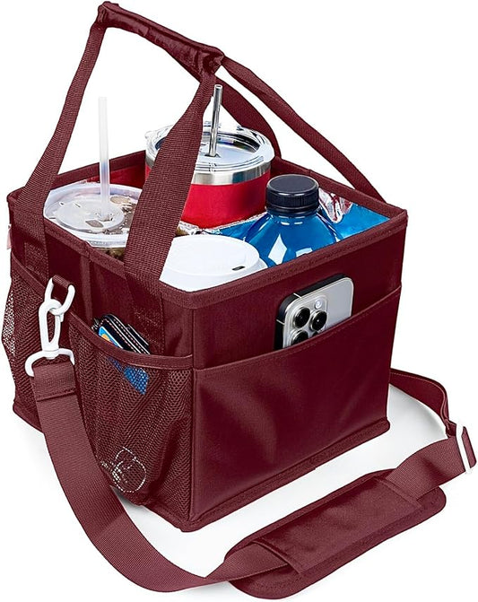 Reusable Drink Carrier with Handle – Tip-Resistant 4 Cup Carrier with Shoulder Strap for Delivery – Insulated, Foldable, Adjustable Dividers – Portable Caddy Tote Bag, Drink Holder for Car