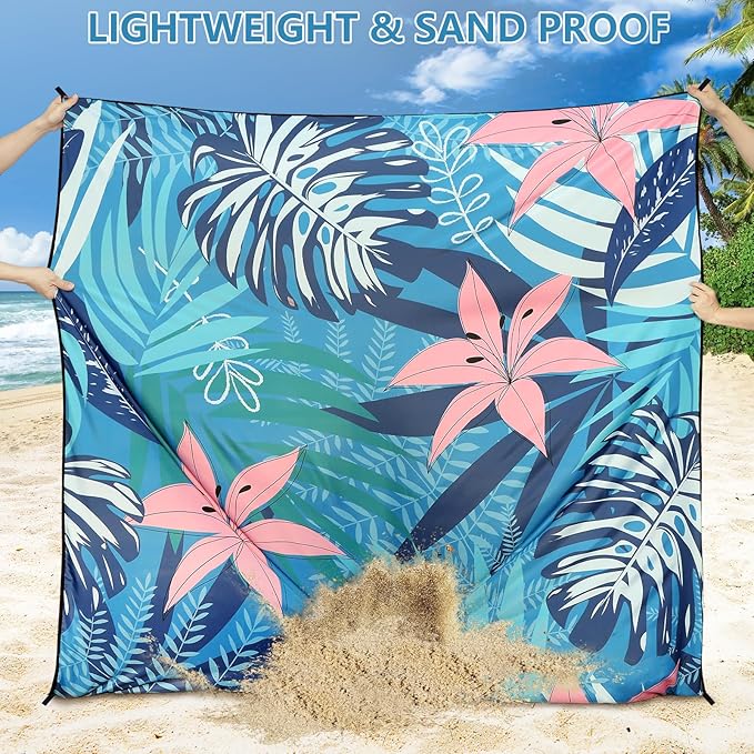 Beach Blanket Waterproof Sandproof Beach Mat 79" X 83"/10'x9' for 2-8 Adults Quick Drying Outdoor Picnic Mat Beach Accessories for Travel, Camping, Hiking