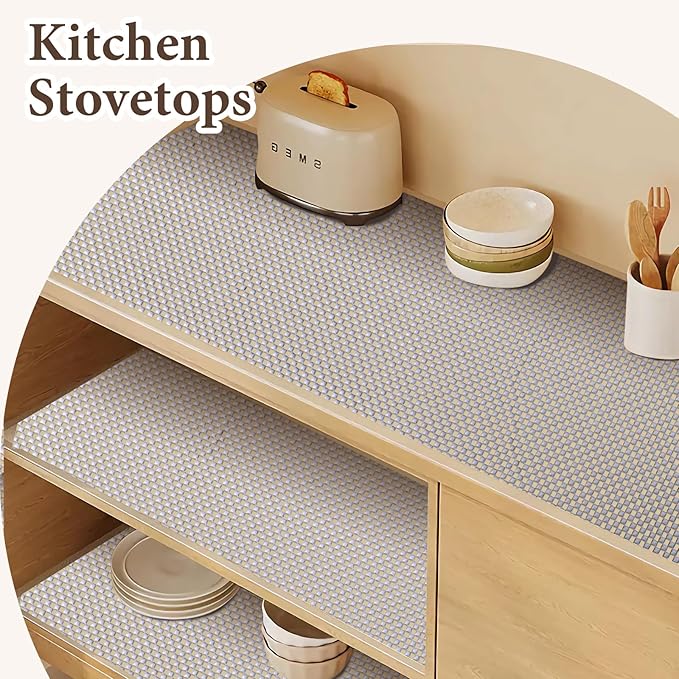 Drawer and Shelf Liner for Kitchen Cabinet: 23.6 in x 20 Ft Non-Slip Waterproof Shelf Paper, Non-Adhesive Refrigerator Liners, Light Gray, Easy Liners for Bathroom