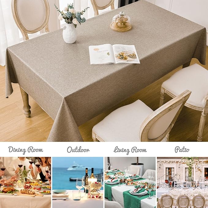 Rectangle Tablecloth Linen Textured Waterproof & Stain Resistant Table Cloth Wrinkle Free Decorative Fabric Farmhouse Table Cover for Dining/Party/Buffet/Wedding, 60 x 104 Inch, Mocha